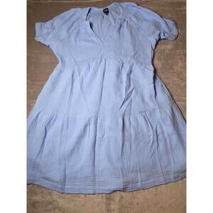 GAP Light Blue Textured Short Sleeve Dress XL with Pockets NWT